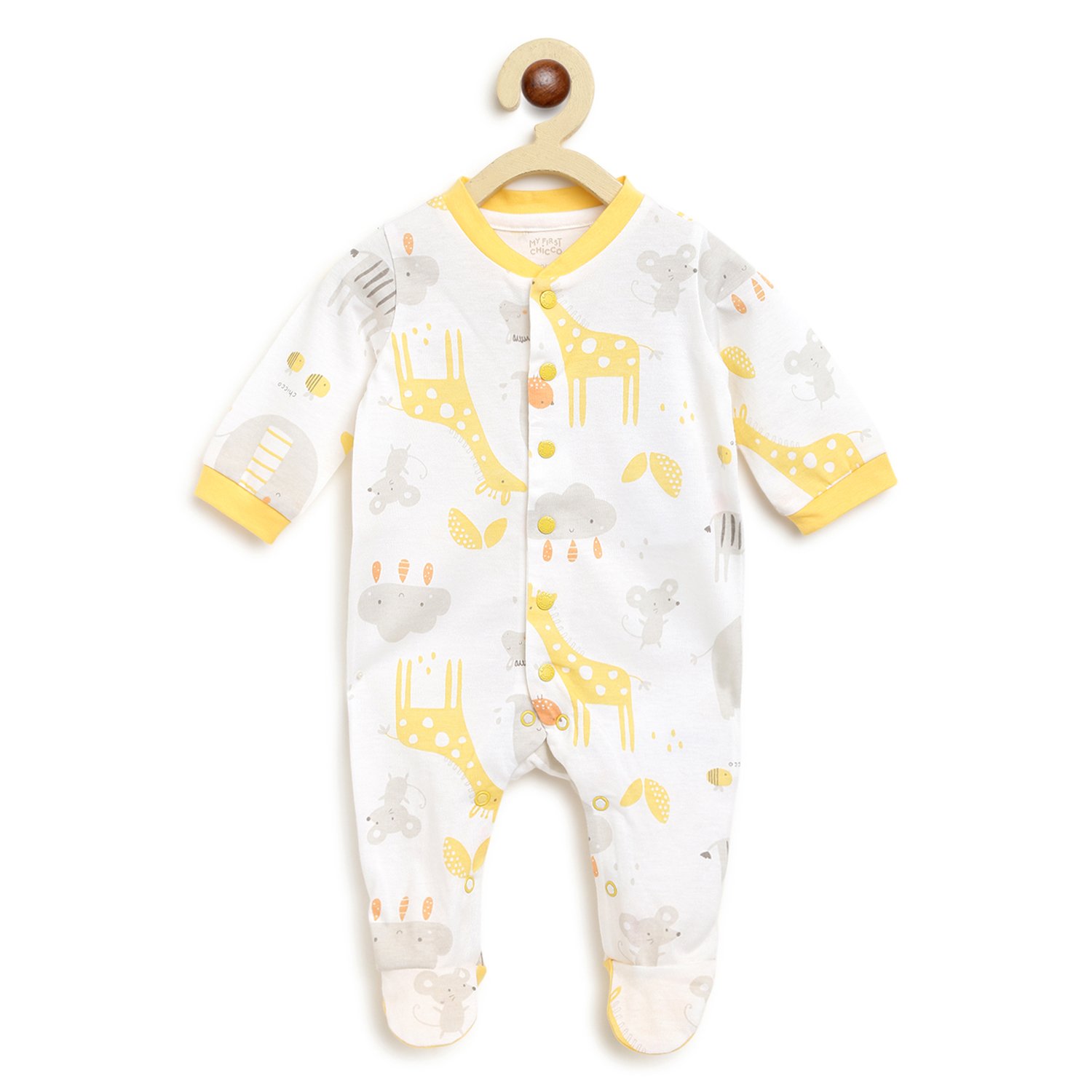 Printed Long-Sleeve Babysuit White-White